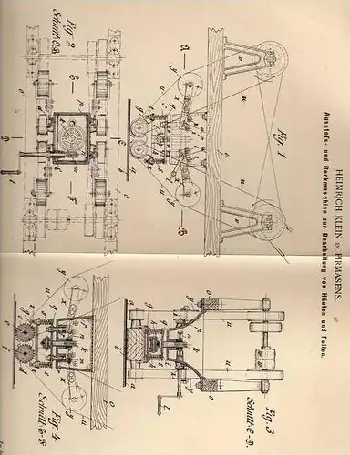 Original Patentschrift - H. Klein in Pirmasens , 1900 , Maschine zur Haut und Fellbearbeitung  !!!