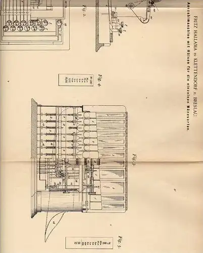 Original Patentschrift - F. Hallama in Klettendorf b. Breslau , 1899 , Zahlmaschine für Geld , Münzen , Sparkasse !!!