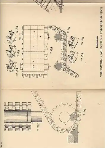 Original Patentschrift - J. Dodge in Germantown - Philadelphia , 1899 , Aufzug für Treppe , Lift , Rolltreppe !!!