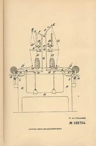 Original Patentschrift - R. Rivett in Heaton Chapel und Heaton Norris , 1906 , Gassengmaschine für Garne , Näherei !!!
