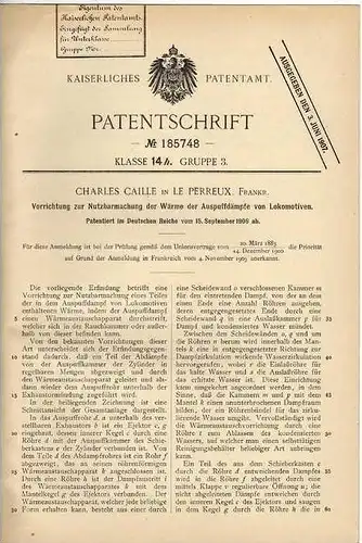 Original Patentschrift - C. Caille in Le Perreux , 1906 , Lokomotive , Eisenbahn , Auspuffwärme !!!
