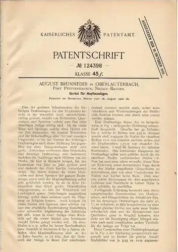 Original Patentschrift - A. Brunneder in Oberlauterbach , Post Pfeffenhausen , 1900 , Hopfenanlage , Hopfen , Brauerei !