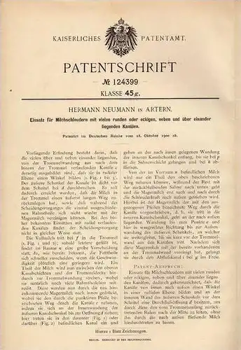 Original Patentschrift - H. Neumann in Artern , 1900 , Milchschleuder , Milch , Molkerei !!!