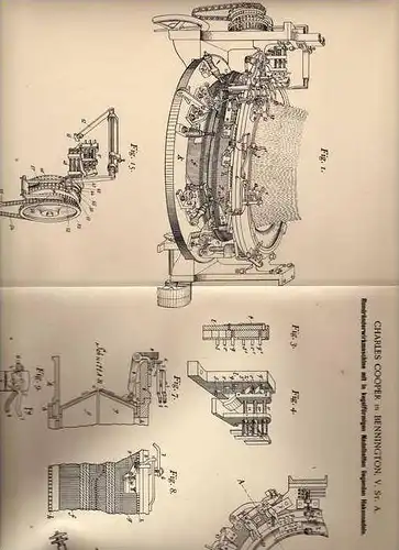 Original Patentschrift - C. Cooper in Bennington , 1898 ,  Wirkmaschine , Nähmaschine , Näherei !!!