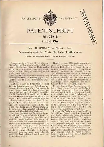 Original Patentschrift - H. Schmidt in Pirna a. Elbe , 1900 , Mahlstein , Schleifstein , zusammengesetzter Stein !!!