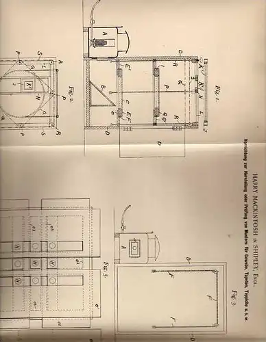 Original Patentschrift - H. Mackintosh in Shipley , 1900 , Muster für Teppich , Gewebe , Tapete !!!