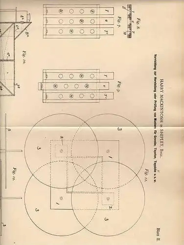 Original Patentschrift - H. Mackintosh in Shipley , 1900 , Muster für Teppich , Gewebe , Tapete !!!