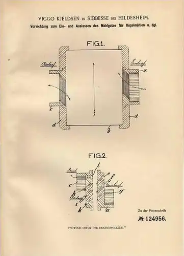 Original Patentschrift - V. Kjeldsen in Sibbesse b. Hildesheim , 1900 , Kugelmühle , Mühle , Müller !!!