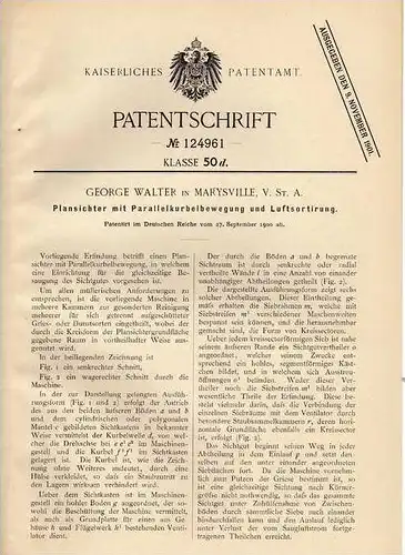 Original Patentschrift - G. Walter in Marysville , 1900 , Plansichter !!!