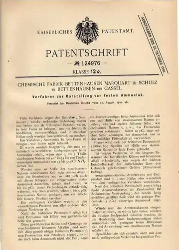Original Patentschrift - Chemische Fabrik in Bettenhausen b. Cassel , 1900 , Darstellung von Ammoniak !!!