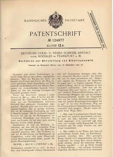Original Patentschrift - Deutsche Gold- und Silber- Scheide - Anstalt in Frankfurt a.M., 1900 , Alkalicyanamid , Chemie