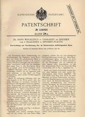 Original Patentschrift - Dr. Wislicenus in Tharandt b. Dresden , 1900 , Gasverdünner für Schornstein !!!