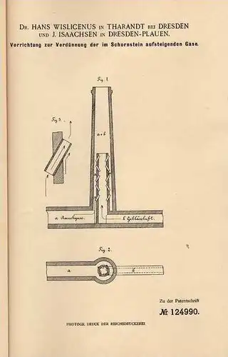 Original Patentschrift - Dr. Wislicenus in Tharandt b. Dresden , 1900 , Gasverdünner für Schornstein !!!