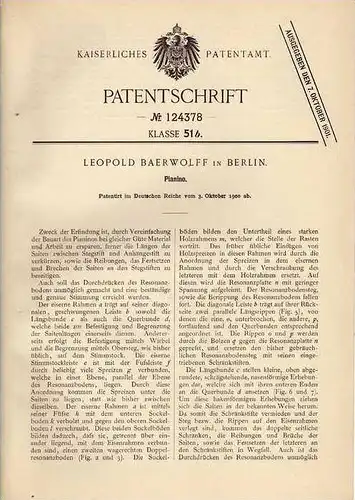 Original Patentschrift - L. Baerwolff in Berlin , 1900 , Piano , Pianino , Klavier !!!