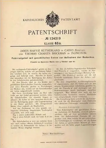 Original Patentschrift - T. Brickman in Islington und Cairo , 1900 , Fahrradgabel , Fahrrad !!!