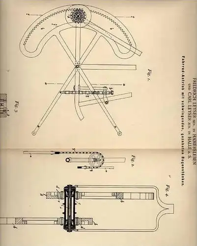Original Patentschrift - F. Leyser in Hamersleben und Halle , 1900 , Fahrrad - Antrieb  !!!