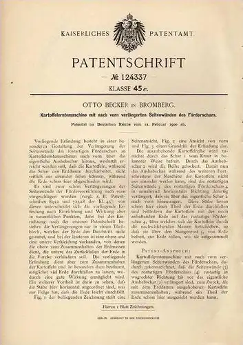 Original Patentschrift - O. Becker in Bromberg , 1900 , Erntemaschine für Kartoffeln , Ernte , Landwirtschaft !!!
