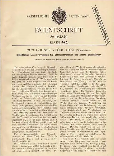 Original Patentschrift - O. Ohlsson in Södertelge , Schweden , 1900 , Schleudertrommel !!!
