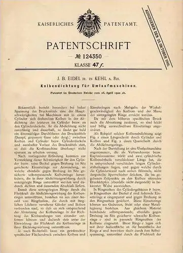 Original Patentschrift - J. Eidel in Kehl a.Rh., 1900 , Kolbendichtung für Umlaufmaschinen !!!