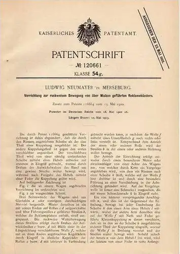 Original Patentschrift - L. Neumayer in Merseburg , 1900 , Reklamewagen , Reklame , Werbung !!!