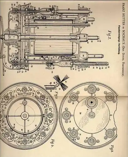 Original Patentschrift - F. Hutter in Sochaux , Doubs , 1900 , Maschine zur Reinigung von Flaschen !!!