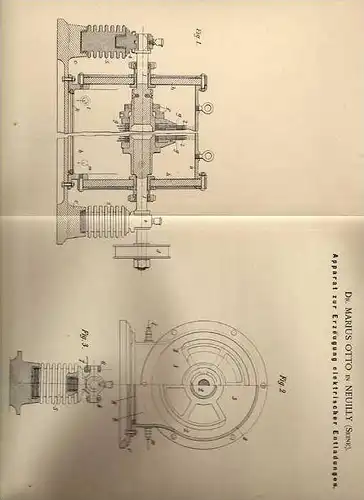 Original Patentschrift - Dr. M. Otto in Neuilly , Seine ,1899 , Apparat für elektrische Entladungen !!!