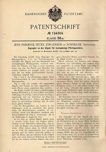 Original Patentschrift - J. Jörgensen in Roeskilde , Dänemark , 1901 , Zügel für Pferde , Kutsche !!!