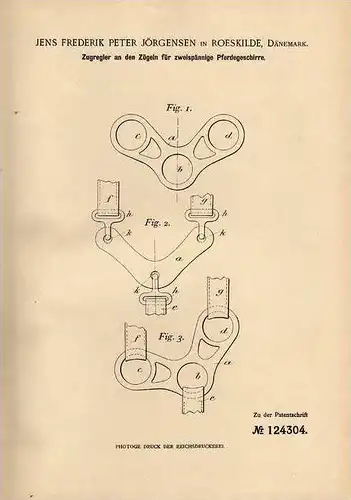 Original Patentschrift - J. Jörgensen in Roeskilde , Dänemark , 1901 , Zügel für Pferde , Kutsche !!!