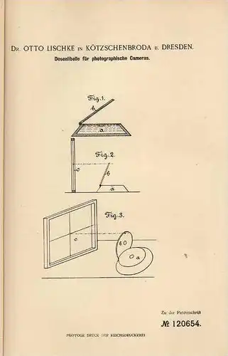 Original Patentschrift - Dr. Lischke in Kötzschenbroda b. Dresden , 1900 , photographische Camera , Photographie !!!