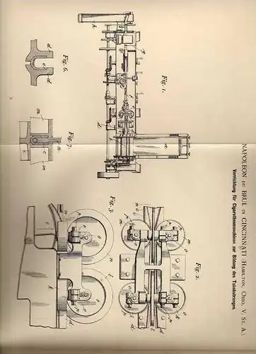 Original Patentschrift - Napoleon du Brul in Cincinnati , 1900 , Cigaretten - Maschine , Cigarette , Tabak !!!