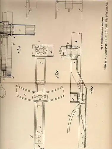 Original Patentschrift - Deutsche Waffen- und Munitionsanstalt in Berlin , 1900 , Lafette für Schnellfeuergeschütz !!!