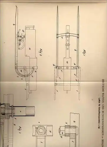 Original Patentschrift - Deutsche Waffen- und Munitionsanstalt in Berlin , 1900 , Lafette für Schnellfeuergeschütz !!!