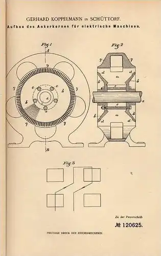 Original Patentschrift - G. Koppelmann in Schüttorf , 1900 , Anker für elektrische Maschinen !!!