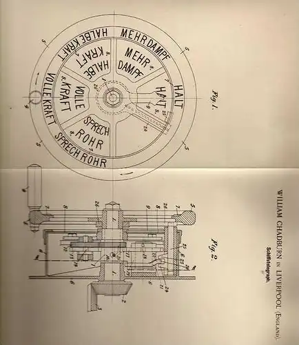 Original Patentschrift - W. Chadburn in Liverpool , 1899 , Telegraph für Schiffe , Schiffstelegraph !!!