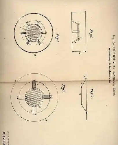 Original Patentschrift - Dr. J. Böhmer in Warburg , Westf., 1900 , Bratpfanne , Pfanne !!!