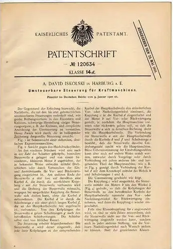 Original Patentschrift - A. Iskolski in Harburg a.E., 1900 , Steuerung für Kraftmaschinen !!!