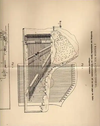 Original Patentschrift - J. Pick in Charlottenburg , 1900 , Saiteninstrument , Zither , Harfe !!!