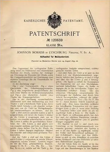 Original Patentschrift - J. Moriss in Lynchburg , 1899 , Musikunterricht - Hilfsmittel , Musik , Komposition !!!
