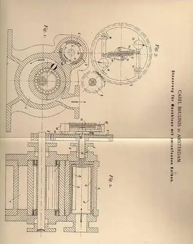 Original Patentschrift - C. Bruijns in Amsterdam , 1900 , Steuerung für Maschinen mit umlaufendem Kolben !!!