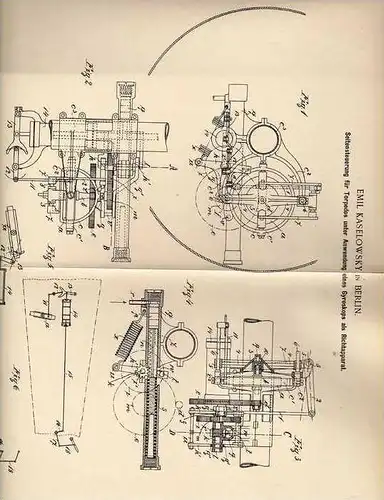 Original Patentschrift - E. Kaselowsky in Berlin , 1899 , Torpedo Seitensteuerung !!!