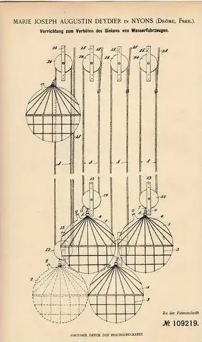 Original Patentschrift - M- Deydier in Nyons , Drome , 1899 , Sinkschutz für Schiffe , Schiff , Boote , Boot  !!!