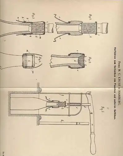 Original Patentschrift - M. Kruse in Hamburg , 1899 , Verkorken von Flaschen , Korken , Kork !!!