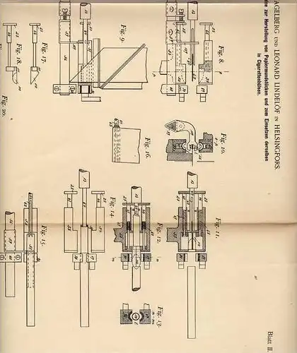 Original Patentschrift - Maschine für Cigaretten , Zigaretten , 1898 , L. Lindelöf in Helsingfors !!!