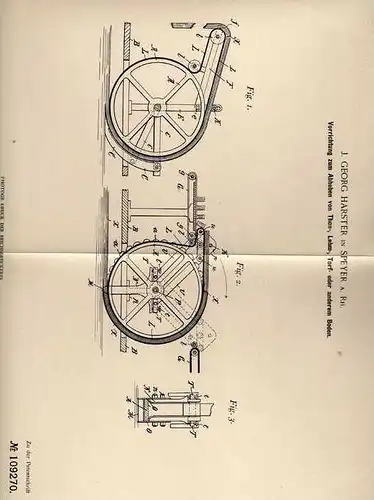 Original Patentschrift - J. Harster in Speyer a. Rh., 1899 , Apparat für Torf , Lehm und Thon !!!