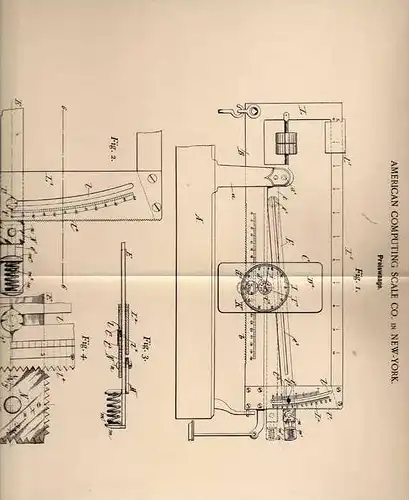 Original Patentschrift - Preiswaage , Waage , 1898 ,  American Computing Scale Co. in New York !!!