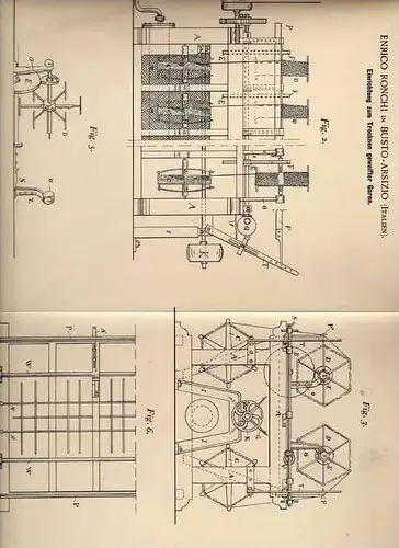 Original Patentschrift - E. Ronchi in Busto - Arsizio , Italien , 1897 , Trockner für Garn !!!