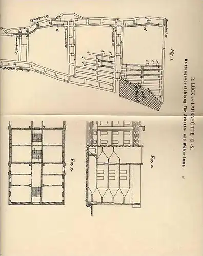 Original Patentschrift - R. Lück in Laurahütte , 1898 , Rettungseinrichtung für Arbeits- und Wohnräme , Bergwerk !!!