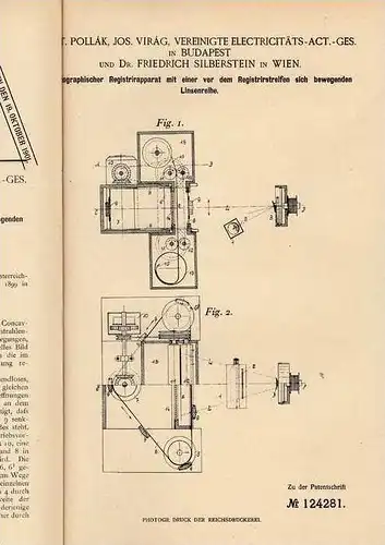 Original Patentschrift - Dr. F. Silberstein in Wien , 1900 , photographischer Registrierapparat , Photoapparat !!!