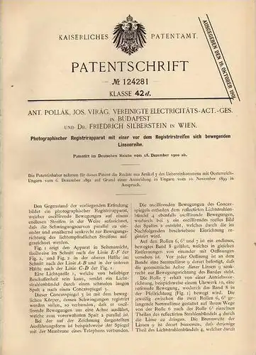 Original Patentschrift - Dr. F. Silberstein in Wien , 1900 , photographischer Registrierapparat , Photoapparat !!!