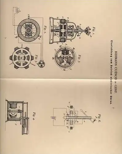 Original Patentschrift - H. Cuénod in Genf , 1899 , elektrische Uhr !!!